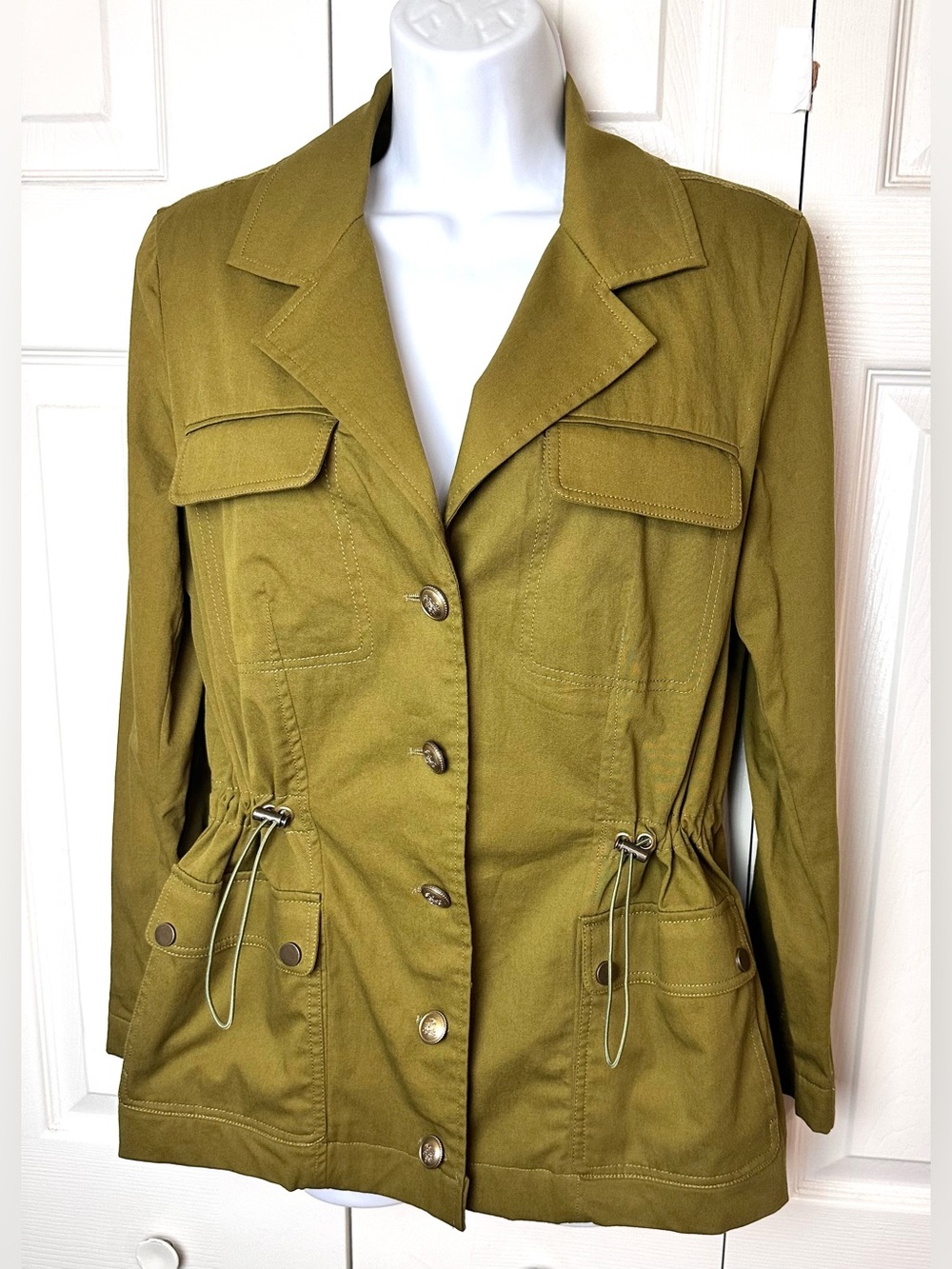ETCETERA Military Safari Field Utility Jacket Coat Green Pockets Cinch Sides